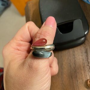 Elegant Silver, Pink, and Black Women's Ring (likely US 10.5, see photos/notes).